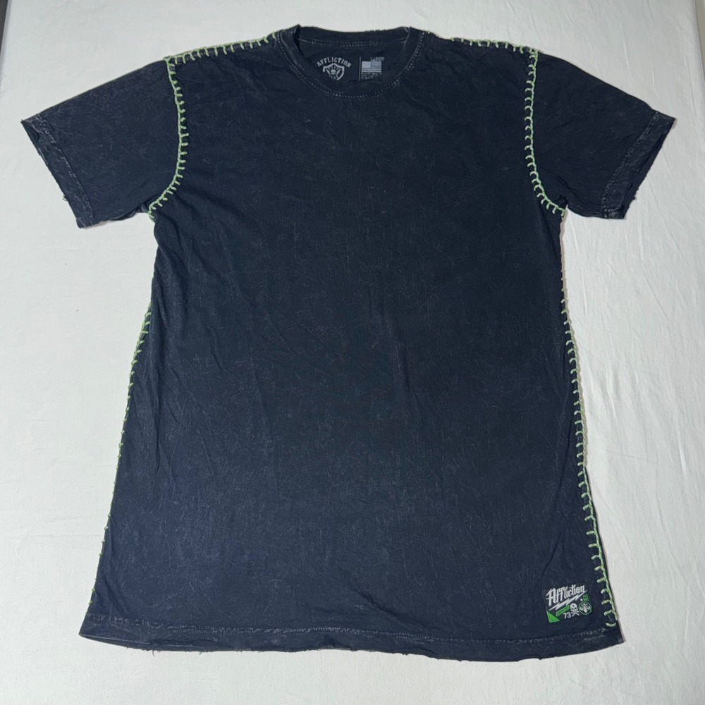 Affliction T Shirt Mens Large Black Acid Wash Whipstitch Y2K Grunge Made in USA